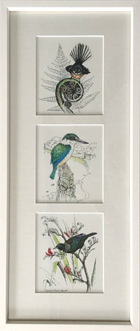 Triple Upright Mount Framed - NZ Native Birds