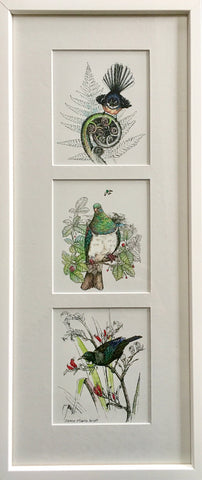 Triple Upright Mount Framed - NZ Native Birds