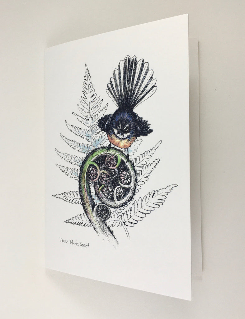 Card, NZ native Fantail (Piwakawaka)