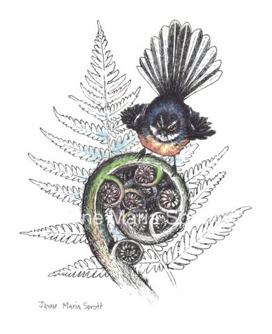 An original hand painted NZ Native Bird Piwakawaka (Fantail)