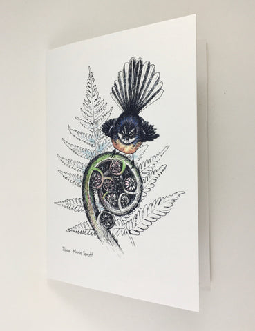 Card, NZ native Fantail (Piwakawaka)