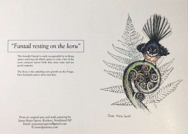 Card, NZ native Fantail (Piwakawaka)