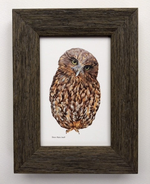 Wooden Framed NZ Native Owl Morepork