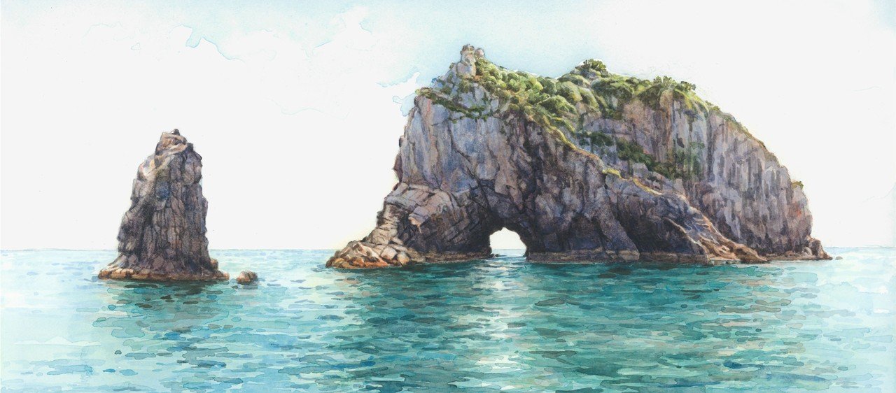 Hole in the Rock, Paihia, watercolours